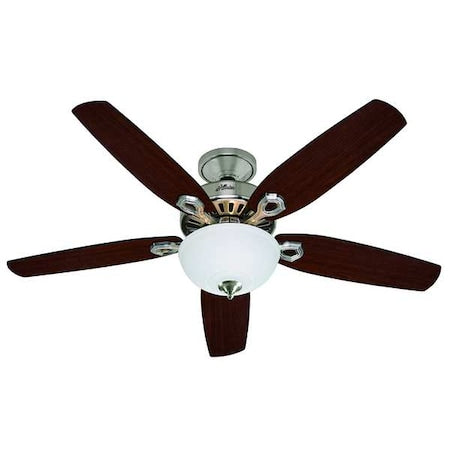 Decorative Ceiling Fan, 52 in Blade Dia, 5 Blades, 3 Speeds, 120V AC, Brushed Nickel