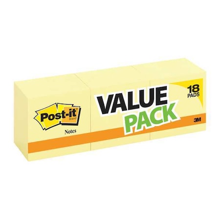 Sticky Notes, 3x3 In., Yellow, PK18