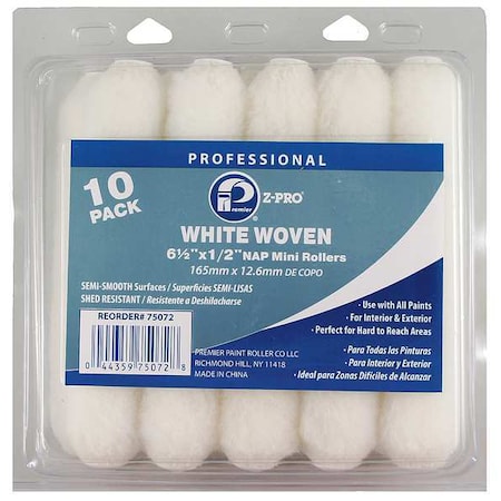 6-1/2" Mini Paint Roller Cover, 1/2" Nap, Woven