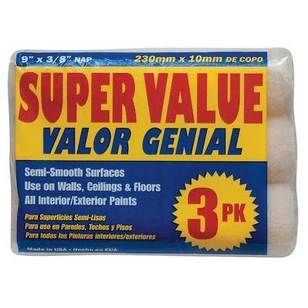 9"" Paint Roller Cover, 3/8"" Nap, Polyester