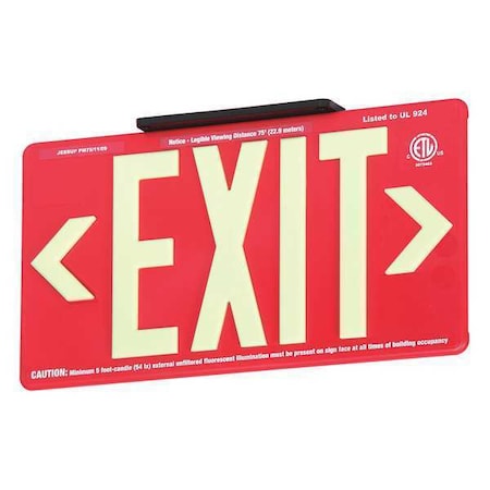 Exit Sign, Plastic, 15-7/8" W, 8-5/8" H, Exit (Double Arrows), Red