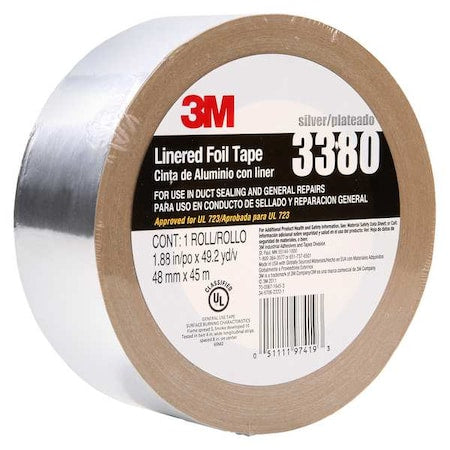 Foil Tape, Aluminum, Silver, 49 yd L, 1-7/8 in W