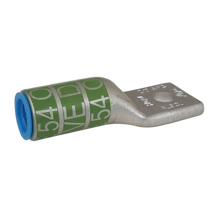 One-Hole Compression Lug, 2/0 AWG Max, 1/4 in Stud, Short Barrel, Aluminum, Olive