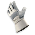 Leather Gloves, Cowhide, Safety Cuff, Wing Thumb, Full Finger, Gray, M, 1 PR