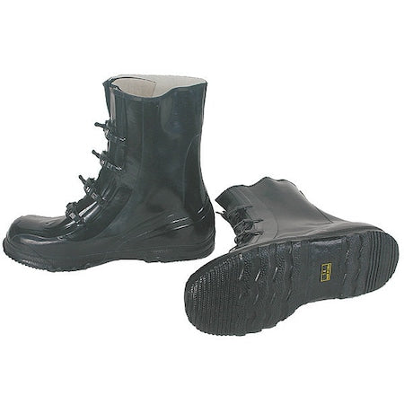 Overboots, Plain Toe, Rubber, 12 in Height, Buckles, Chevron Sole, Black, 9, PR