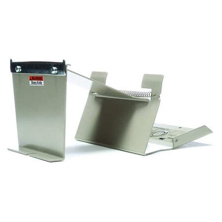 Pouch Tape Dispenser, 5 in Max. Tape Width. 5 1/4 in Tape Core Dia, Clam Shell, Metal, Gray