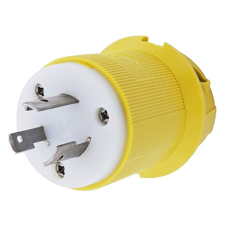 Locking Plug, L5-20P, 20 A, 125V AC, Single Phase, 2 Pole, Screw Terminals, Yellow