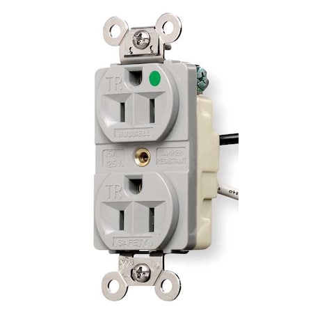 Straight Blade Receptacle, 5-15R, 15 A, 125V AC, 2 Pole, 3 Wire, Flush Mount, Grounded