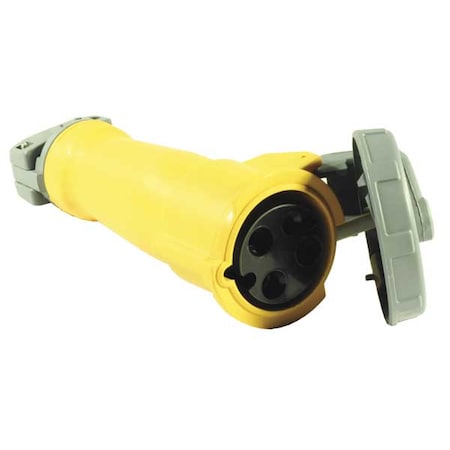 Watertight Pin & Sleeve Connector, 60 A, 125V AC, Single Phase, 2 Pole, IEC Grounding, Yellow