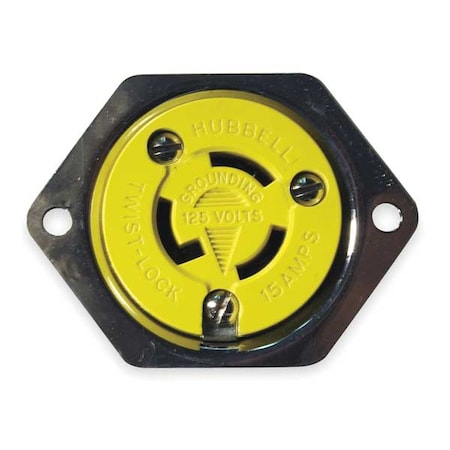 Flanged Locking Receptacle, L5-15R, 15 A, 125V AC, Single Phase, 2 Pole, Flush Mount, Silver