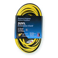 SJTW Outdoor Extension Cord, 12 AWG 1 Outlet, 5-15R, Yellow/Black, PVC, 5-15P