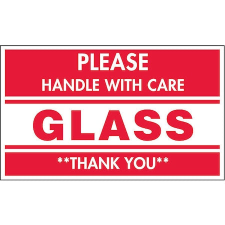 3" x 5" Adhesive Back Shipping Labels, Glass Handle with Care, Pk500
