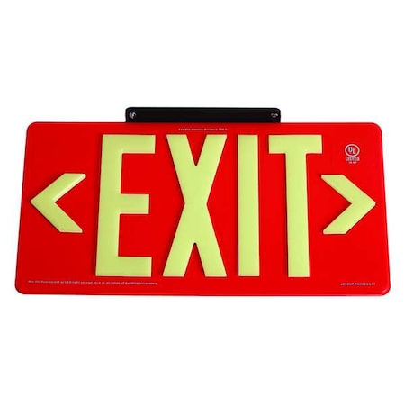 Exit Sign, Plastic, 15-7/8" W, 8-5/8" H, Exit (Double Arrows), Red