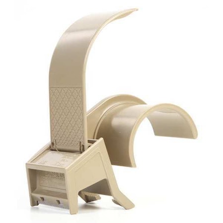Tape Dispenser, 2 in Max. Tape Width. 4 3/4 in Tape Core Dia, Ribbed, Plastic, Gray