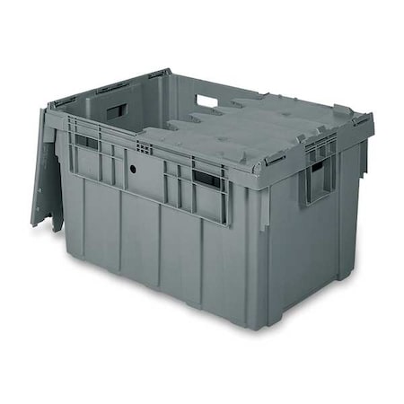 Attached Lid Container, 45.63 gal Volume Cap., 34 in L, 24 in W, 19 5/8 in H, Plastic, Gray