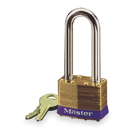 Padlock, Keyed Different, Long Shackle, Rectangular Brass Body, Steel Shackle, 3/4 in W