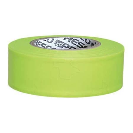 Flagging Tape, No Legend, Fluorescent Green, 1 3/16 in Wide x 150 ft Length, Vinyl, 3 mil