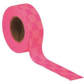 Flagging Tape, No Legend, Fluorescent Pink/White, 1 3/16 in Wide x 150 ft Length, Vinyl, 2.5 mil