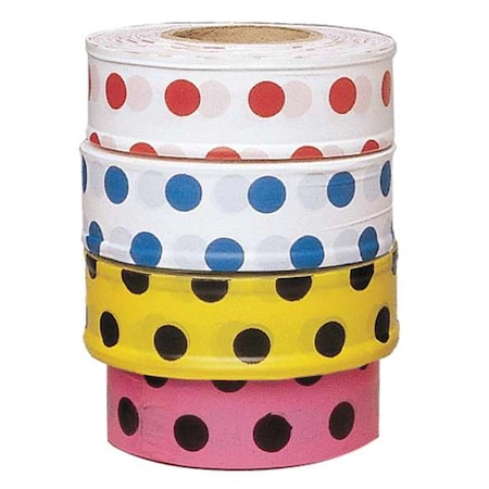 Flagging Tape, No Legend, Red/White, 1 3/16 in Wide x 300 ft Length, Vinyl, 2 mil