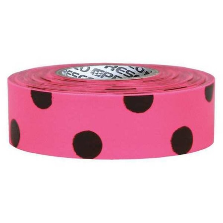 Flagging Tape, No Legend, Black/Fluorescent Pink, 1 3/16 in Wide x 150 ft Length, Vinyl, 2.5 mil