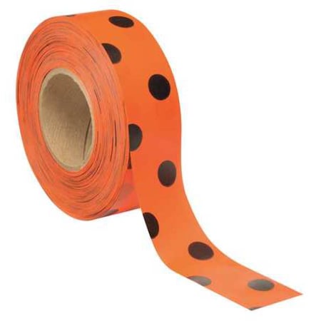 Flagging Tape, No Legend, Black/Orange, 1 3/16 in Wide x 300 ft Length, Vinyl, 2 mil