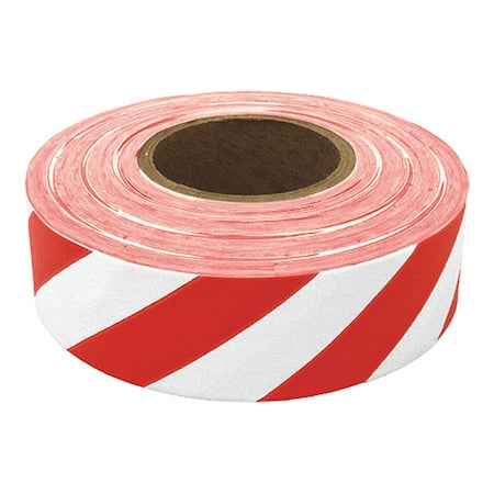 Flagging Tape, No Legend, Red/White, 1 3/16 in Wide x 300 ft Length, Vinyl, 2 mil