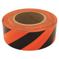 Flagging Tape, No Legend, Fluorescent Orange/Black, 1 3/16 in Wide x 150 ft Length, Vinyl, 2.5 mil