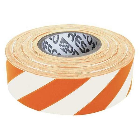 Flagging Tape, No Legend, Orange/White, 1 3/16 in Wide x 300 ft Length, Vinyl, 2 mil