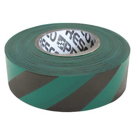 Flagging Tape, No Legend, Black/Green, 1 3/16 in Wide x 300 ft Length, Vinyl, 2 mil
