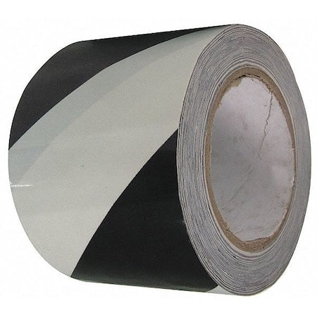 Floor Marking Tape, vinyl, No Legend, Black, White, 3 in W., 8 mil Thickness