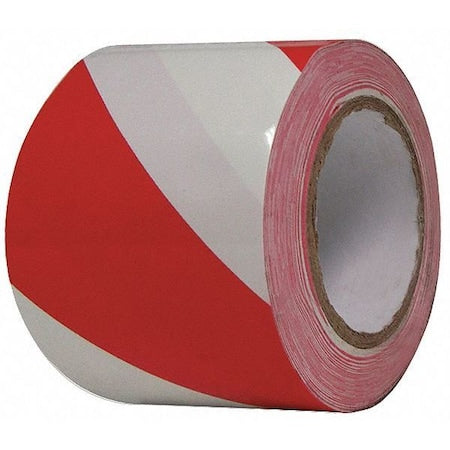 Floor Marking Tape, vinyl, Striped, Red, White, 3 in W., 8 mil Thickness
