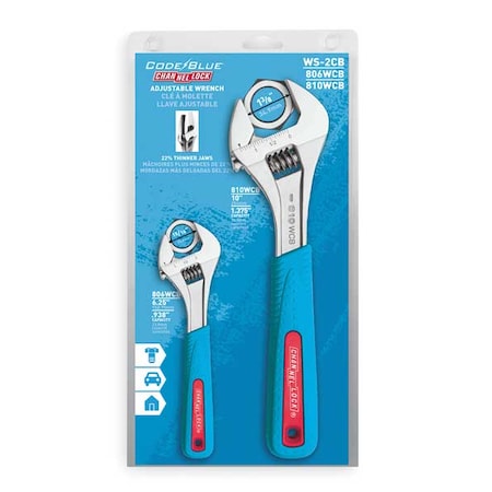 Adj. Wrench Set, Steel, Chrm, 6-1/4" to 10"