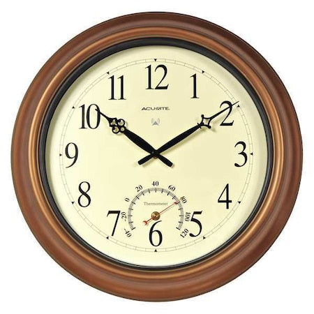 18" Analog Thermometer Wall Clock, Brown