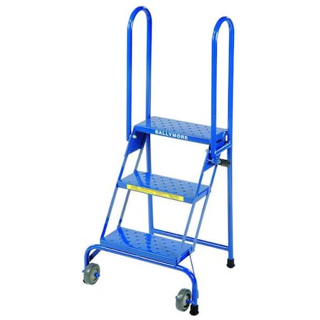 50 1/2 in H Steel Folding Rolling Ladder, 3 Steps, 350 lb Load Capacity
