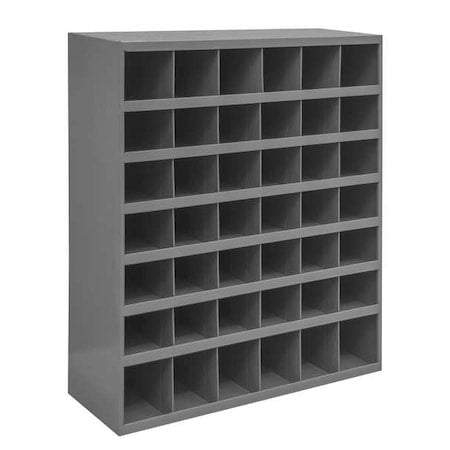 Pigeonhole Bin Unit, 33.75 in W x 12 in D x 42 in H, 42 Compartments, Gray, Steel