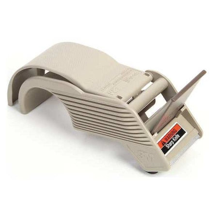 Tape Dispenser, 2 in Max. Tape Width. 4 3/4 in Tape Core Dia, Ribbed, Plastic, Gray