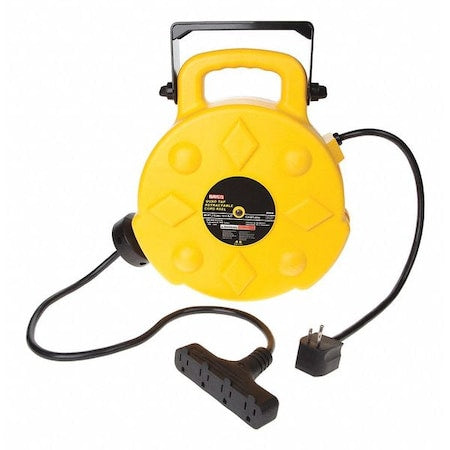 Cord Reel, NEMA 5-15R, 12 AWG, Yellow Reel Color, 50 ft Length, 4 Outlets
