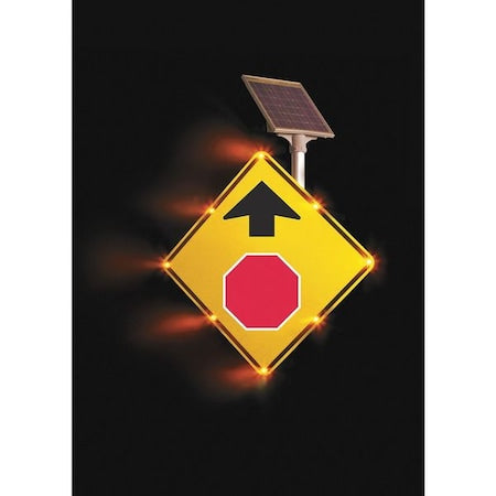 LED Traffic Sign, Stop Sign Ahead, Red and Black/Fluorescent Yellow, 36" W, 36" H