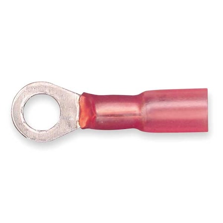 Ring Terminal, #10 Stud Size, 18 AWG, 600 V, Heat Shrink Insulated, Red, Crimp Termination Only