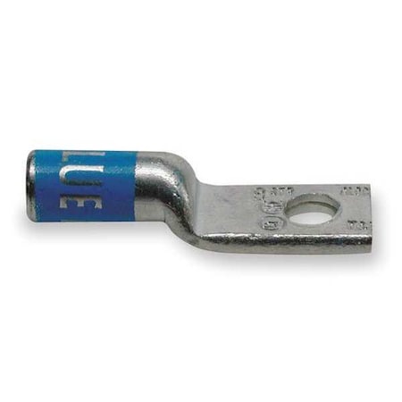 One-Hole Compression Lug, 6 AWG Max, #10 Stud, Long Barrel, Copper, Blue