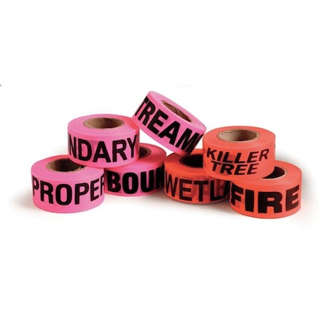 Flagging Tape, Streamside Management Zone, Fluorescent Pink, 1 1/2 in Wide x 150 ft Length, Vinyl