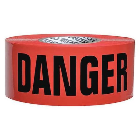 Barricade Tape, Danger, Red, 3 in Wide x 1, 000 ft Length, Polyethylene, 3 mil