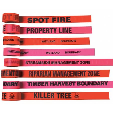 Flagging Tape, Killer Tree, Fluorescent Orange, 1 1/2 in Wide x 150 ft Length, Vinyl, 2.5 mil