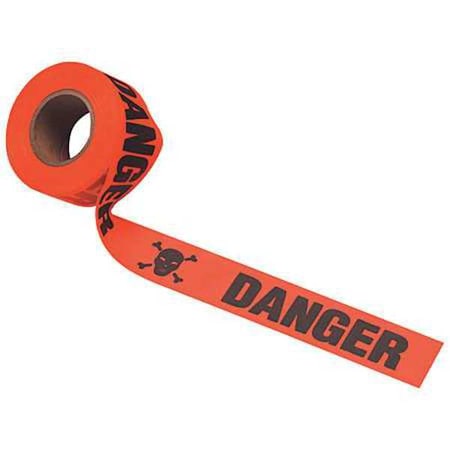 Flagging Tape, Skull & Crossbones Danger, Fluorescent Orange, 1 1/2 in Wide x 150 ft Length, Vinyl