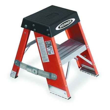 Step Stand, 2 Steps, 375 lb Load Capacity, 24 in Overall Height, Fiberglass, Orange/Silver/Black