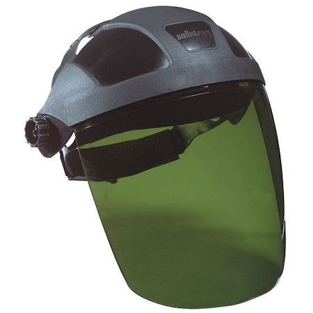 Ratchet Face Shield Assembly, Green Visor, Polycarbonate, Ratchet Suspension, Uncoated Lens, Black