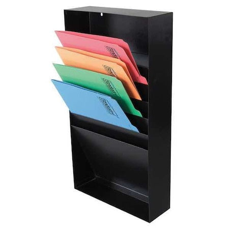 File Holder, Black, Steel, 11 3/8 in W, 3 3/4 in L, 21 in H, 5 Number of Compartments