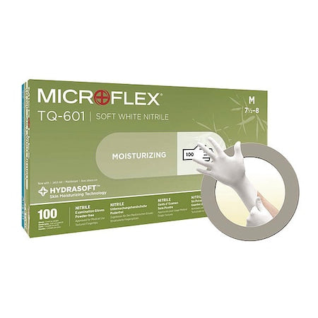 TQ-601, Disposable Gloves, 2.00 to 2.99 mil Palm, Nitrile, Powder-Free, XS (6), 100 PK, White
