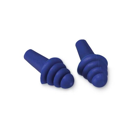 Quattro(TM) Reusable Rubber Vinyl Ear Plugs, Flanged Shape, 27 dB, Blue, 100 PK
