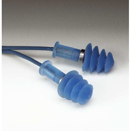 Fusion Reusable Corded Ear Plugs, Metal Detectable, Flanged Shape, NRR 25 dB, M, Blue, 100PK